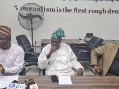 Comm for Budget, Prof. Musibau Babatunde; Commissioner for Information, Prince Dotun Oyelade, and the CPS, Mr. Suleiman Olanrewaju during the media briefing today.